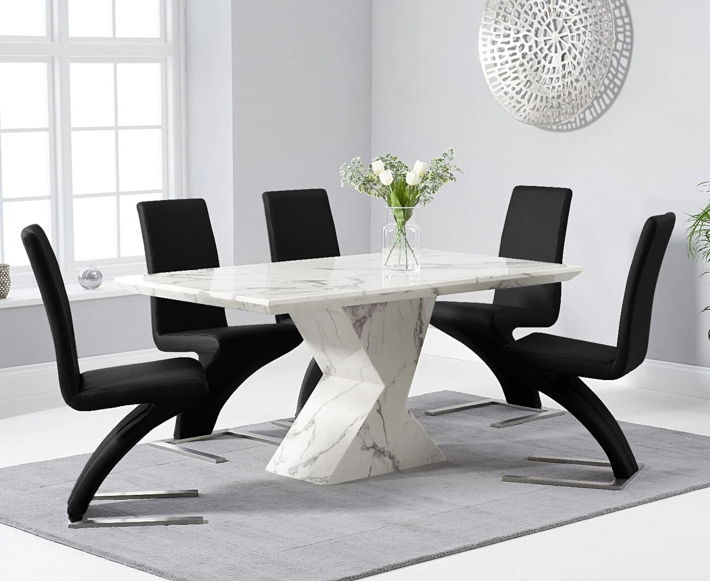 Bernini 110cm Glass Dining Table with 4 Grey Vigo Chairs