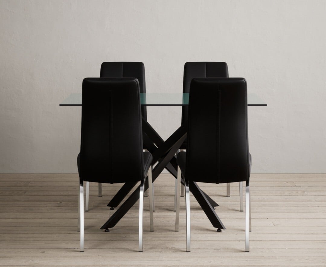 Bernini 110cm Glass Dining Table with 4 Grey Vigo Chairs