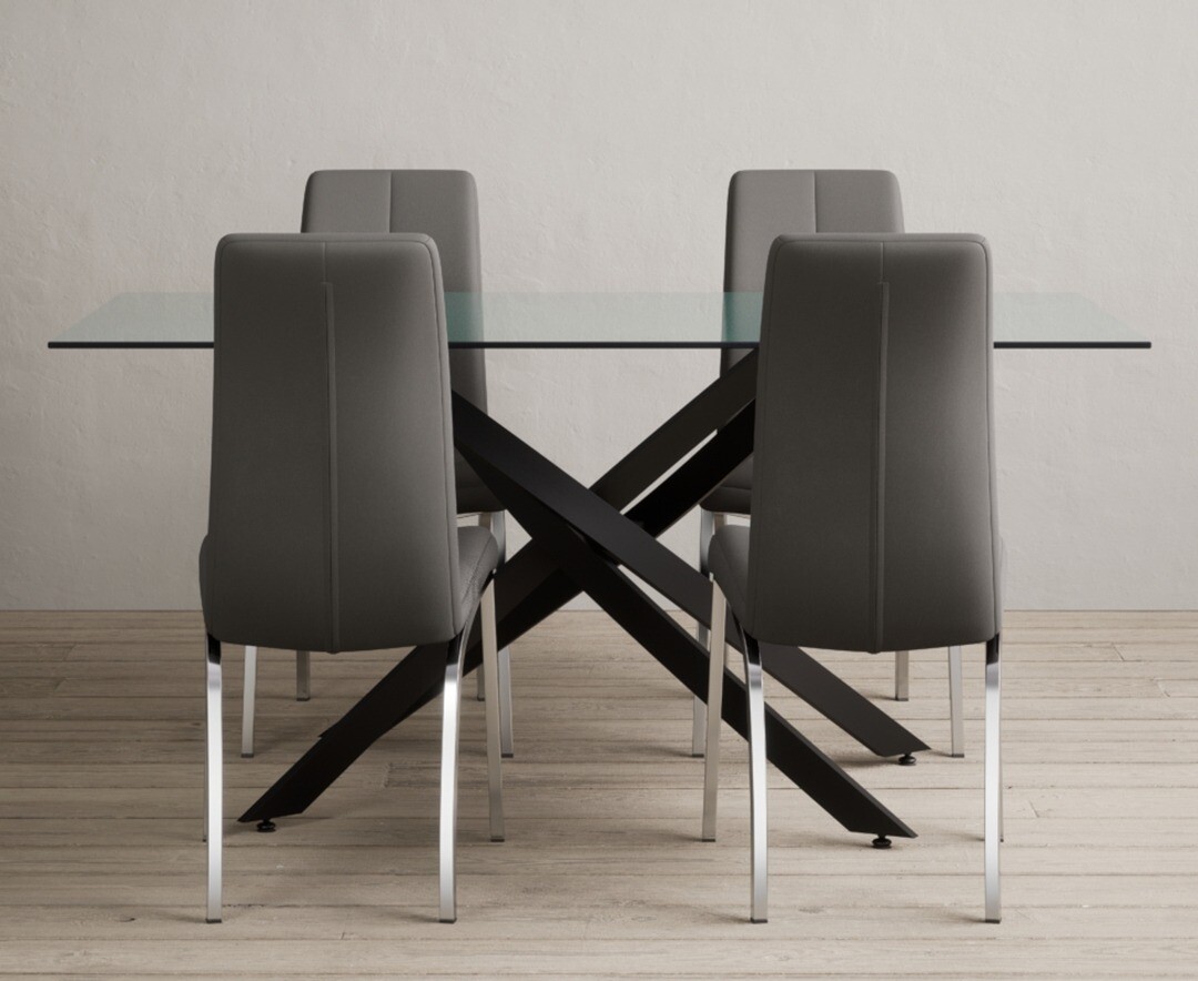 Bernini 110cm Glass Dining Table with 4 Grey Vigo Chairs