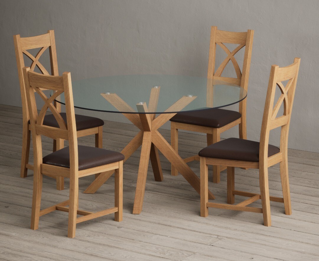Bernini 110cm Glass Dining Table with 4 Grey Vigo Chairs