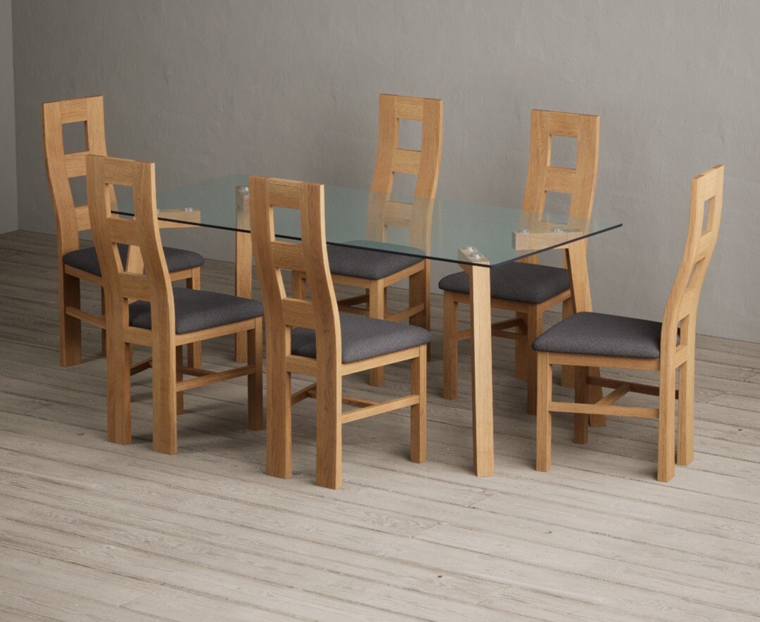 Thetford 180cm Oak Table and 2 Grey Benches