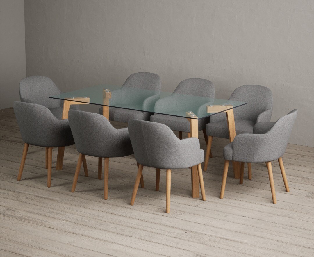 Bernini 110cm Glass Dining Table with 4 Grey Vigo Chairs