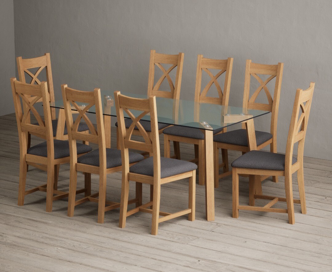 Bernini 110cm Glass Dining Table with 4 Grey Vigo Chairs