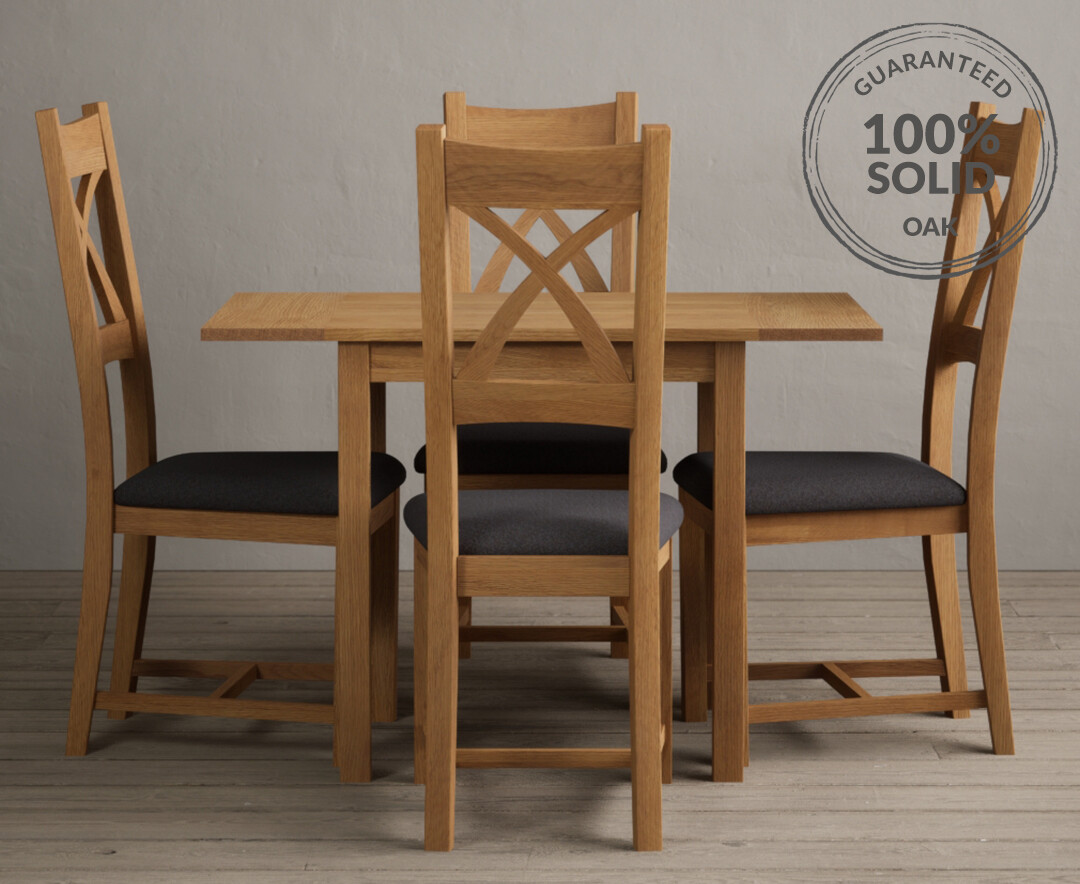 York 150cm Solid Oak Dining Table with 4 Light Grey York Chairs and 2 Oak Benches