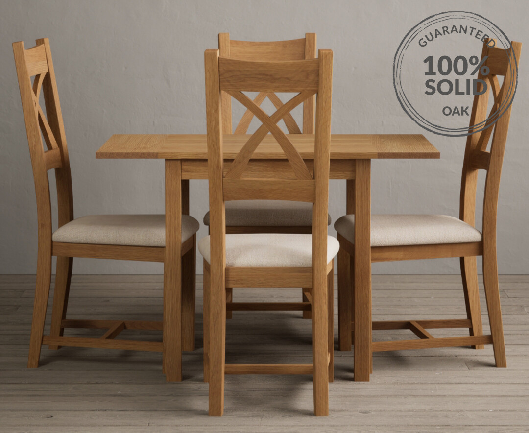 York 150cm Solid Oak Dining Table with 4 Light Grey York Chairs and 2 Oak Benches