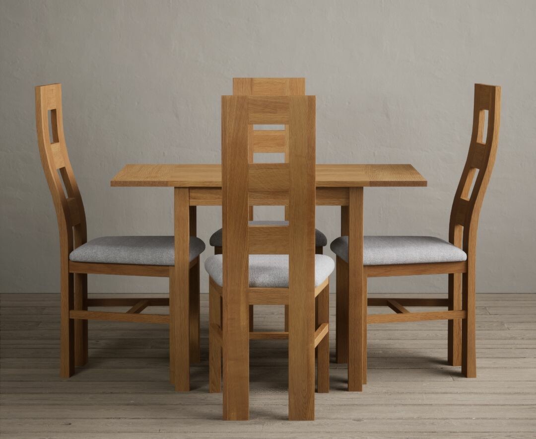 York 150cm Solid Oak Dining Table with 4 Light Grey York Chairs and 2 Oak Benches